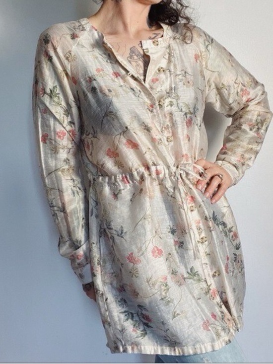 J. Jill Other - J. JILL Women's Sheer Floral Linen Blend Button Tunic Shirt Sz M/PTP 23/L 36